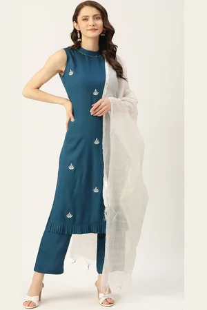 MissKurti Women Blue Ethnic Motifs Embroidered Sequinned Kurta with Trousers & With Dupatta