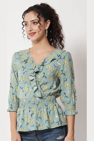 BEATNIK Green Floral Print Top