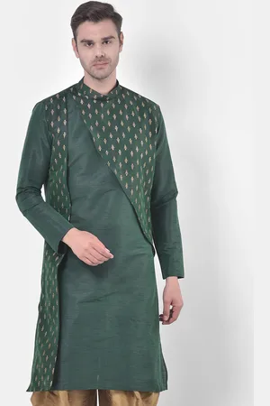 DEYANN Men Green & Gold-Coloured Geometric Printed Kurta