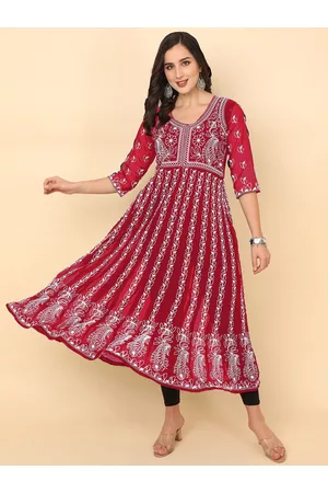 HERE&NOW HERENOW Chikankari Embroidered Thread Work Georgette Anarkali Kurta