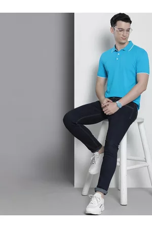 Nautica Men Blue Polo Collar Pure Cotton T-shirt