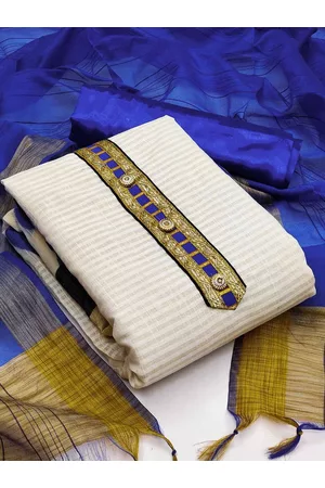 Kalini White & Blue Unstitched Dress With Dupatta Material