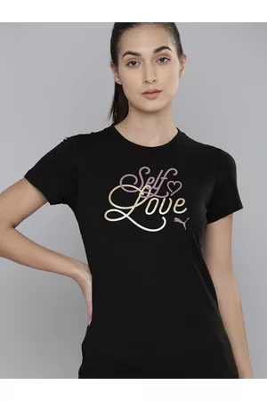 PUMA Women Black Self-Love Typography Printed Training T-shirt