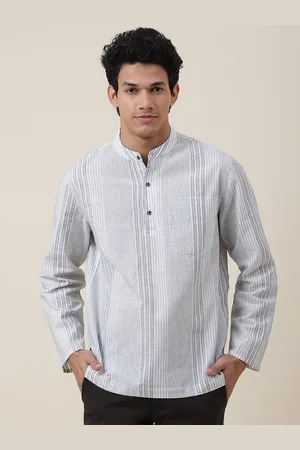 Fabindia Men White Printed Straight Cotton Kurta