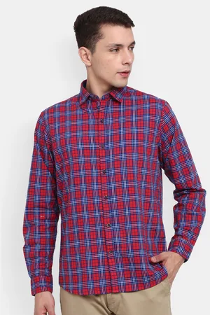 V-Mart Men Red Classic Checked Cotton Casual Shirt