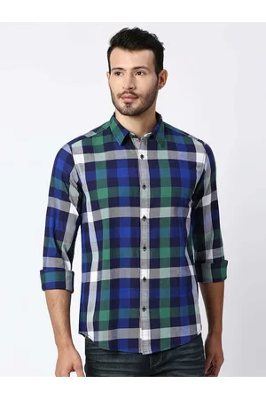 Pepe Jeans Men Navy Blue Buffalo Checks Checked Cotton Casual Shirt