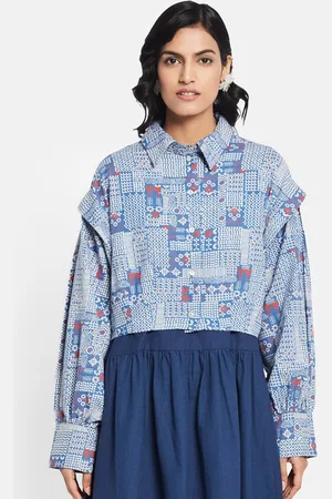 Fabindia Geometric Printed Shirt Style Crop Top