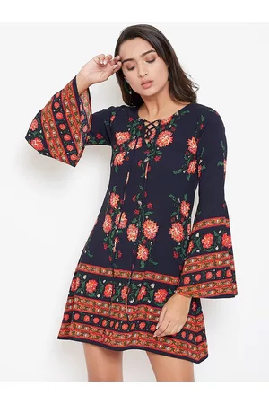 Berrylush Women Navy Blue Printed A-Line Dress