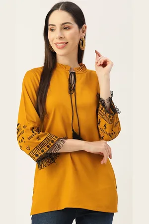 MissKurti Women Mustard & Black Solid Tunic