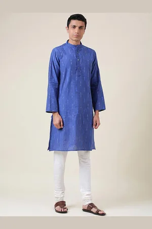 Fabindia Men Blue Straight Kurta