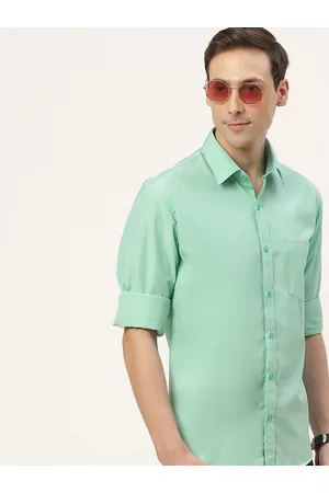 English Navy Men Sea Green Classic Slim Fit Casual Shirt