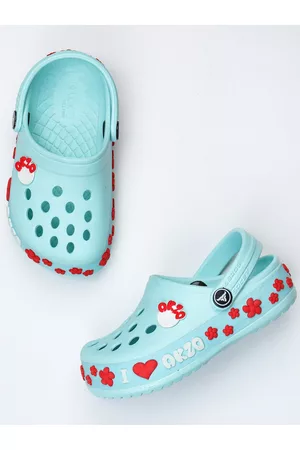 ABROS Shoes Unisex Kids Sea Green & Red Embellished Clogs