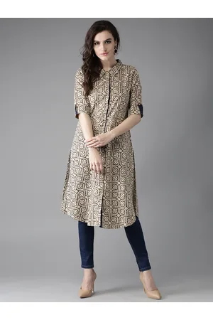 HERE&NOW Women Beige & Brown Printed A-Line Kurta
