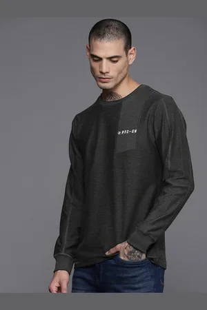 WROGN Men Charcoal Black Embroidered Sweatshirt