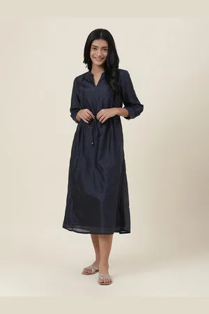 Fabindia Cotton Silk Mandarin Neck Midi Dress