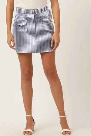 KENDALL + KYLIE Women Navy Blue & White Striped Straight Mini Skirt