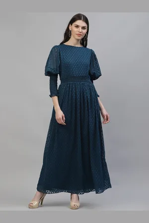 ATHENA Women Teal Blue Self Design Maxi Dress