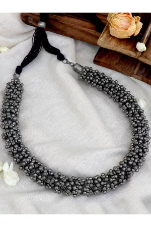 TEEJH Women Silver-Toned Silver-Plated Alvie Ghungroo Oxidised Necklace