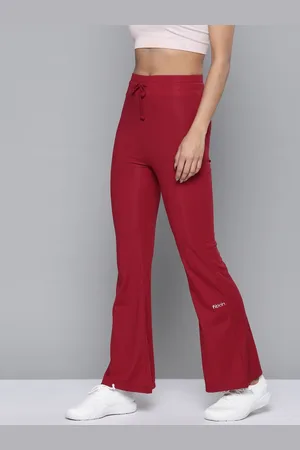 Fitkin Women Maroon Solid Straight Fit Dry Fit Gym Track Pants