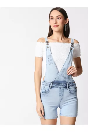 High Star Women Blue Washed Slim-Fit Denim Dungarees