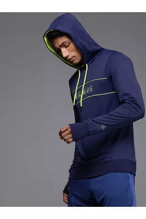 WROGN Men Blue Typography Printed Hooded Sweatshirt