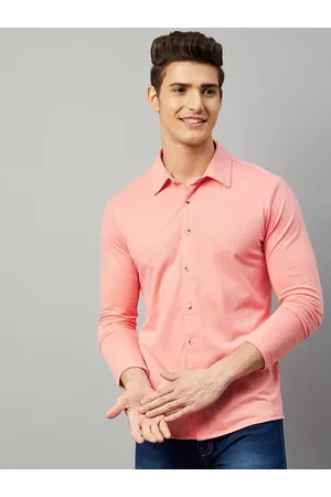 GRITSTONES Men Coral Solid Comfort Casual Shirt