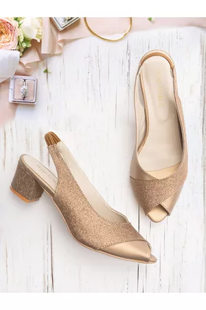 Marc Loire Women Brown & Gold-Toned Glitter Heeled Peep Toes