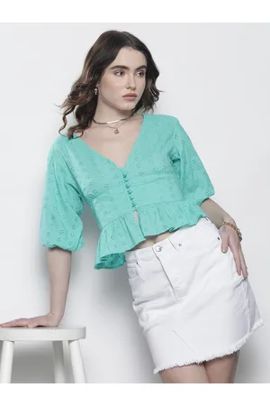 Boohoo Cotton Schiffli Embroidered Top