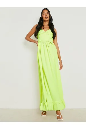 Boohoo Lime Green Pleated Maxi Dress