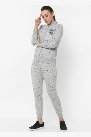 Sweet Dreams Women Grey Melange & Black Printed Tracksuits