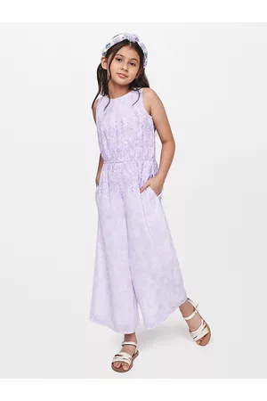 AND Girls lavender Floral Printed Basic Jumpsuit