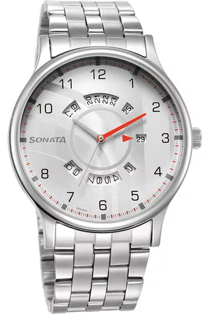 Sonata Men Brass Printed Dial & Stainless Steel Bracelet Style Straps Analogue Watch