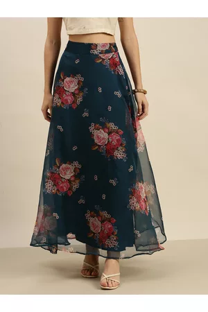De Moza Women Maroon & Beige Printed Flared Maxi Skirt - Absolutely Desi