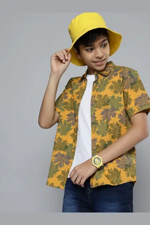 HERE&NOW Boys Yellow Floral Printed Cotton Casual Shirt