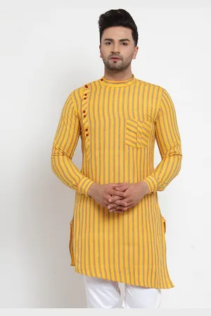 KLOTTHE Men Yellow Striped Kurta