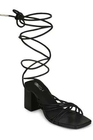 Truffle Collection Black PU Block Heels