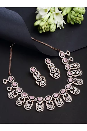 karatcart Rose Gold-Plated White CZ Studded Choker Necklace Set