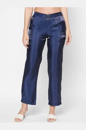 MISH Women Navy Blue Smart Straight Fit Trouser