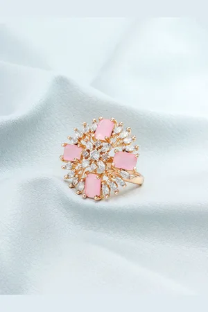 Aadita Rose Gold-Plated White & Pink Stone Studded Finger Ring