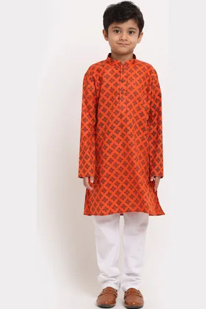 Kraft Boys Orange Ethnic Motifs Printed Thread Work Kurta