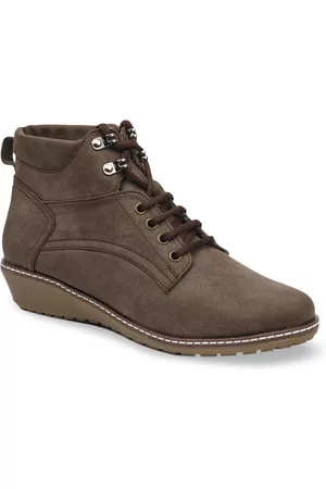 VALIOSAA Women Brown Solid Heeled Boots