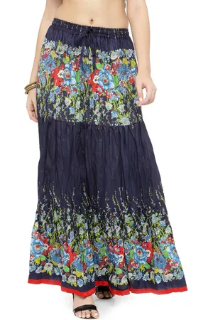 Jaipur Geroo Women Blue Printed Flared Maxi Pure Cotton Skirt