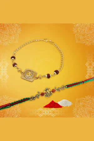 Aadita Gold-Toned & Red Bracelet Style Rakhi