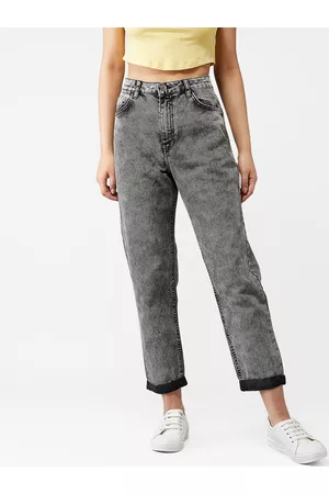 KOTTY Women Grey Boyfriend Fit High-Rise Clean Look Jeans