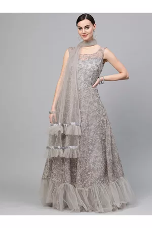 Chhabra 555 Grey Embellished Net Ethnic Maxi Dress