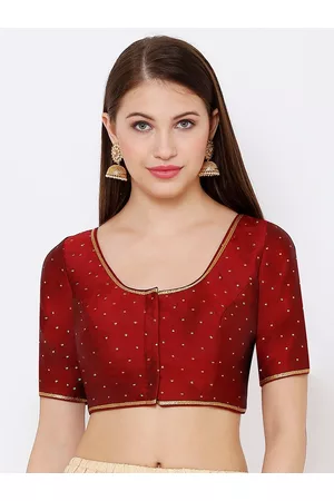 SALWAR STUDIO Women Maroon Woven Design Readymade Saree Blouse