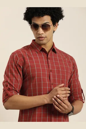 Moda Rapido Men Rust Red & Blue Slim Fit Opaque Checked Casual Shirt