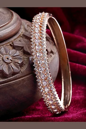 karatcart Set Of 2 Rosegold-Plated & White CZ & AD-Studded Bangles