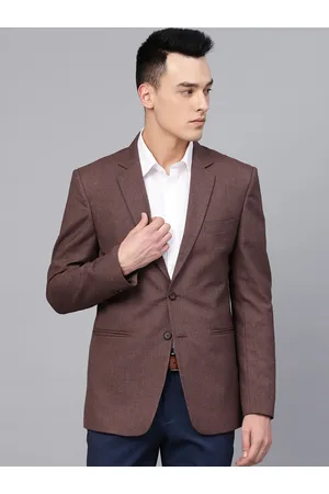 MANQ Copper Brown Solid Slim Fit Single-Breasted Formal Blazer