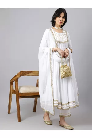 Khushal K Women White Yoke Design Kurta with Palazzos & With Dupatta